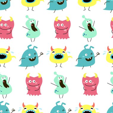 Çizgi film canavarlar ile Seamless modeli. Vektör çizim.