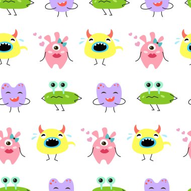 Çizgi film canavarlar ile Seamless modeli. Vektör çizim.