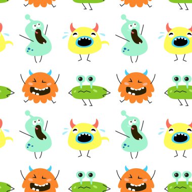 Çizgi film canavarlar ile Seamless modeli. Vektör çizim.