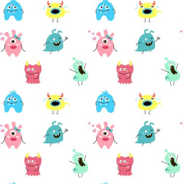Çizgi film canavarlar ile Seamless modeli. Vektör çizim.
