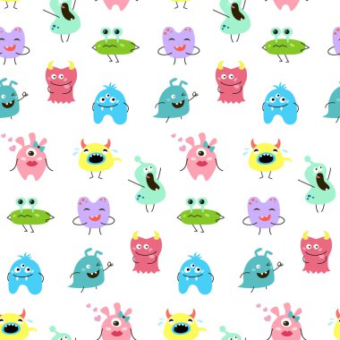 Çizgi film canavarlar ile Seamless modeli. Vektör çizim.