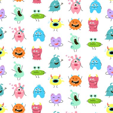 Çizgi film canavarlar ile Seamless modeli. Vektör çizim.