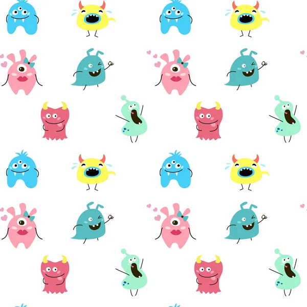 Seamless Pattern Cartoon Monsters Vector Illustration — Stock Vector