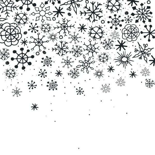 Fondo Invierno Con Copos Nieve Dibujados Mano Ilustración Vectorial — Archivo Imágenes Vectoriales