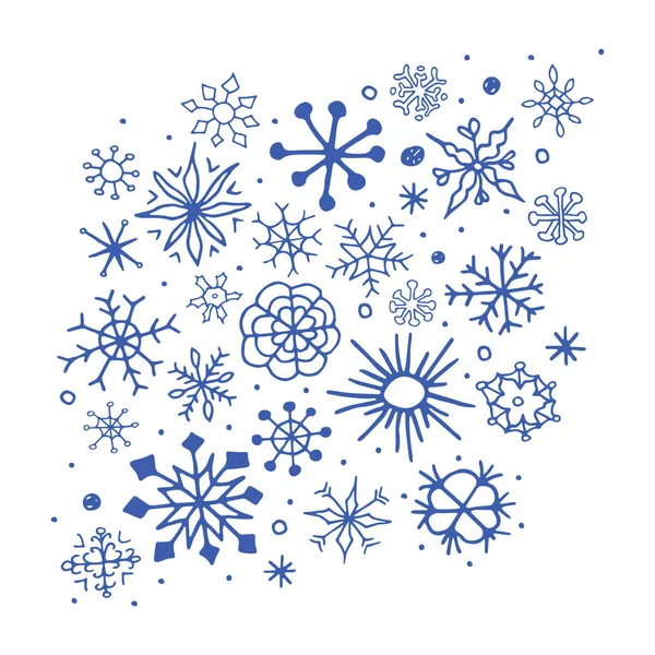 Set Hand Drawn Sketch Snowflakes Vector Illustration — Stock Vector