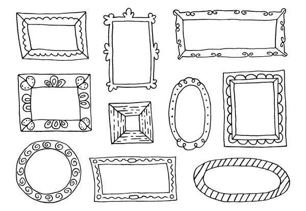 Set Cornici Disegnate Mano Illustrazione Vettoriale — Vettoriale Stock