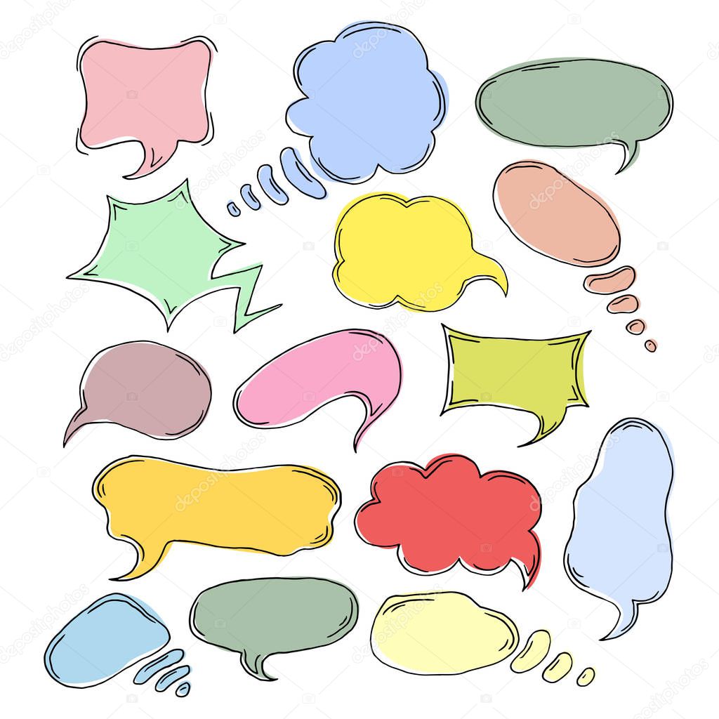 Set of sketch speech bubbles. Vector illustration.