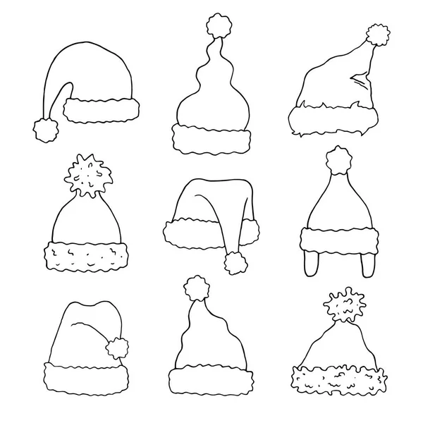 Kümesi Santa Claus Şapka Çizilmiş Vektör Çizim — Stok Vektör