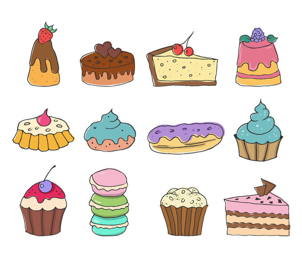 Set of hand drawn bakery products. Vector illustration.