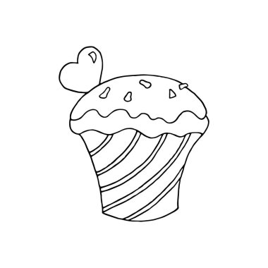 Beyaz arka plan üzerinde çizilmiş cupcake ver. Boyama sayfaları. Vektör çizim.