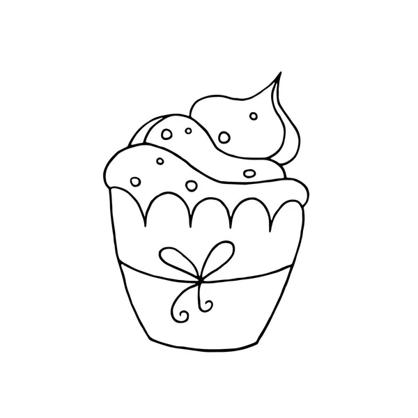 Cupcake Dessiné Main Sur Fond Blanc Pages Colorier Illustration Vectorielle — Image vectorielle