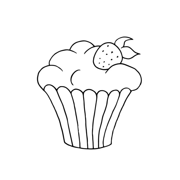 Cupcake Dessiné Main Sur Fond Blanc Pages Colorier Illustration Vectorielle — Image vectorielle