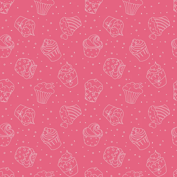 Naadloze Patroon Met Cupcakes Roze Achtergrond Vectorillustratie — Stockvector