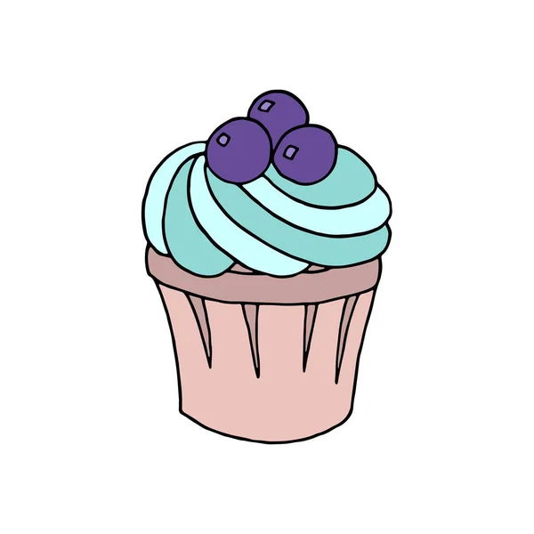 Cupcake disegnato a mano su sfondo bianco . — Vettoriale Stock