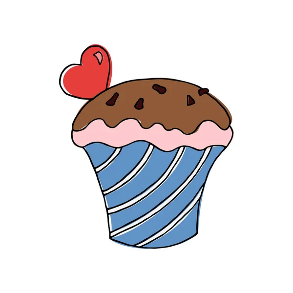 Cupcake Dessiné Main Sur Fond Blanc Illustration Vectorielle — Image vectorielle