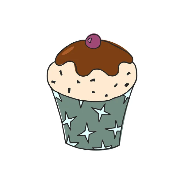 Cupcake Dessiné Main Sur Fond Blanc Illustration Vectorielle — Image vectorielle