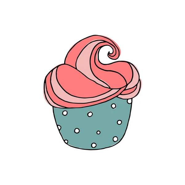 Cupcake Dessiné Main Sur Fond Blanc Illustration Vectorielle — Image vectorielle