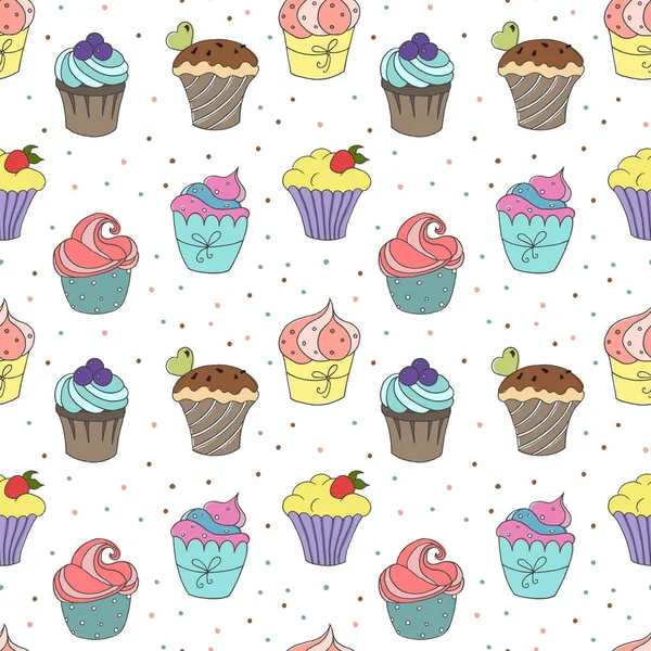 Seamless Pattern Cute Cupcakes Vector Illustration — Stock Vector