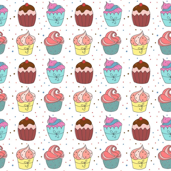 Nahtloses Muster Mit Niedlichen Cupcakes Vektorillustration — Stockvektor