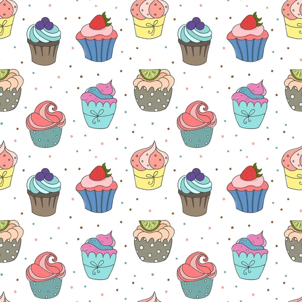 Nahtloses Muster Mit Niedlichen Cupcakes Vektorillustration — Stockvektor