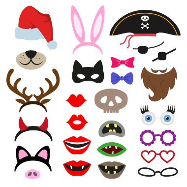 Farklı parça fotoğraf kabini aksesuarları. Vektör illüstrasyonu.