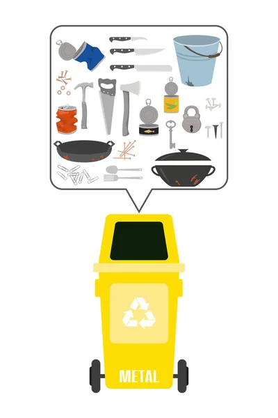 Contenedor Con Basura Metálica Sobre Fondo Blanco Concepto Ecología Reciclaje — Vector de stock