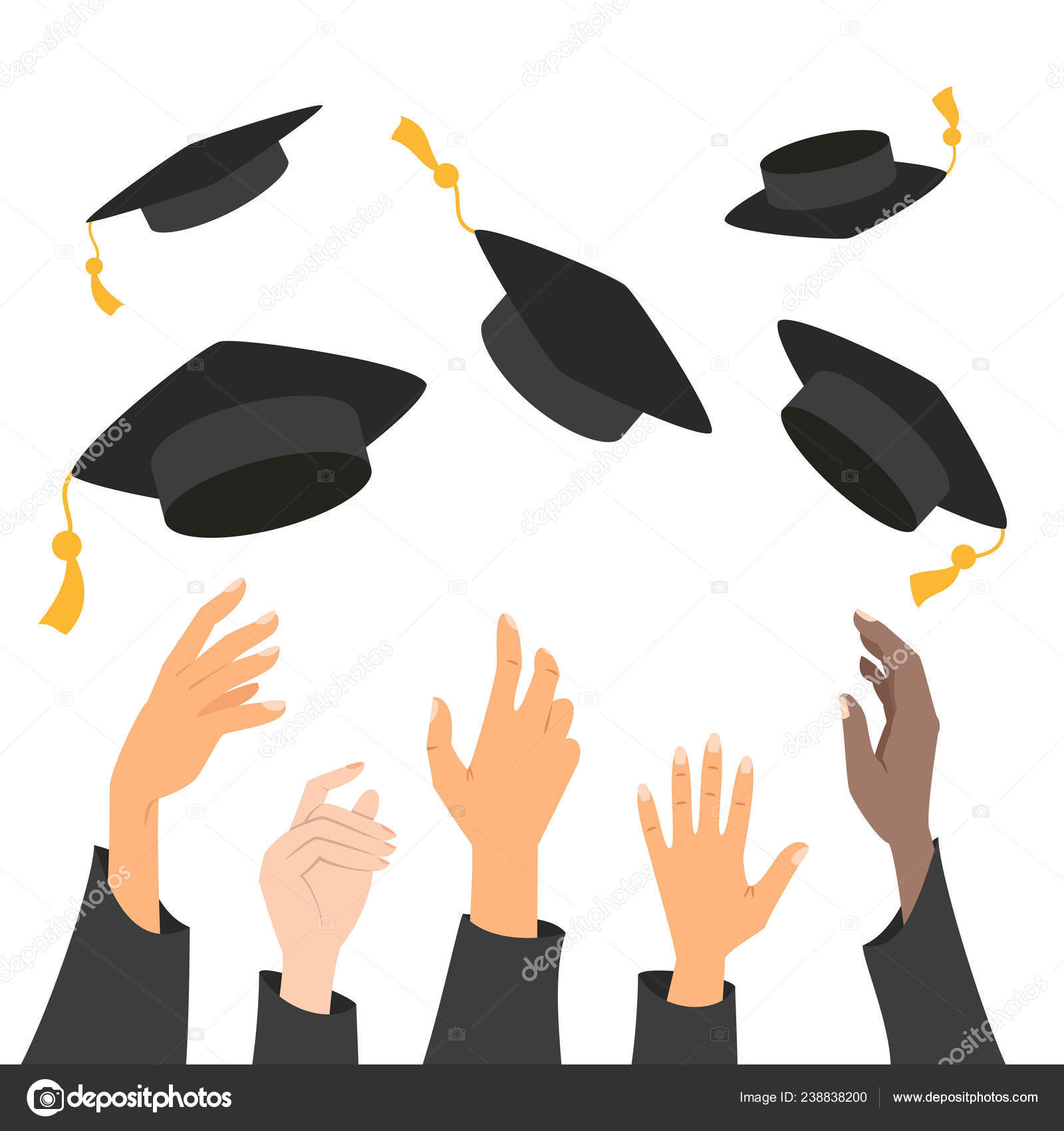 Conceito Educação Mãos Graduados Jogando Chapéus Graduação Ilustração