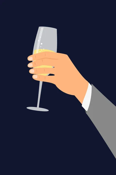 Hand Met Een Glas Champagne Vectorillustratie — Stockvector