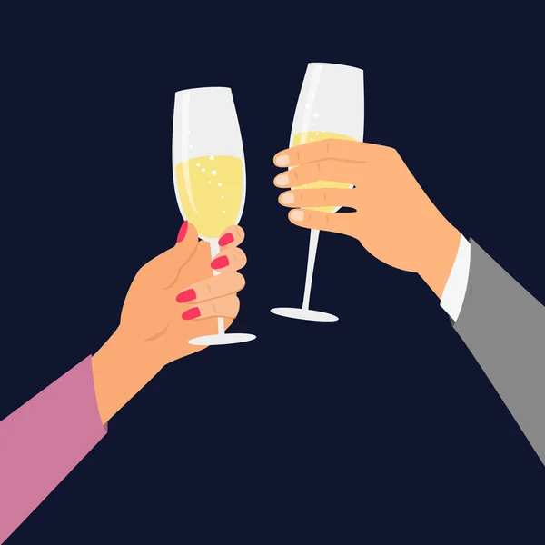 Handen Met Champagneglazen Vieren Vectorillustratie — Stockvector