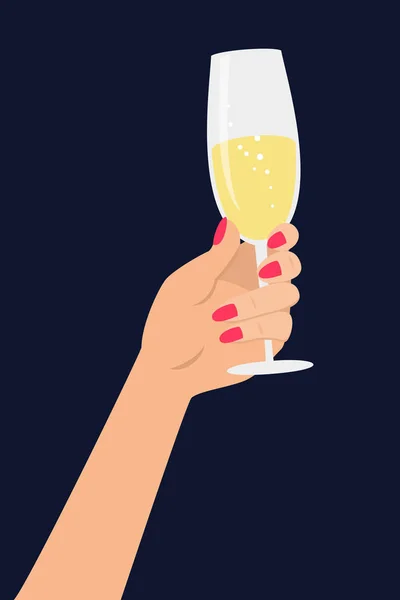 Hand Met Een Glas Champagne Vectorillustratie — Stockvector
