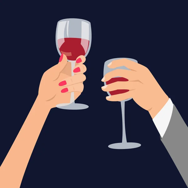 Handen Met Een Bril Met Rode Wijn Vectorillustratie — Stockvector