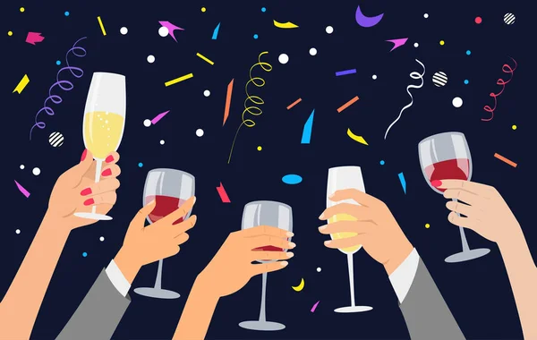 両手赤ワインとシャンパン グラス ベクトル図 — ストックベクタ