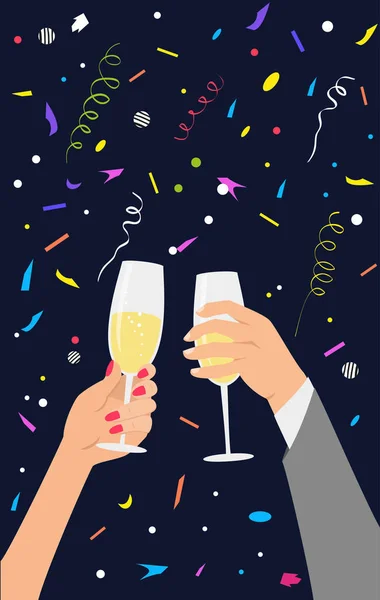 両手を祝ってシャンパンのグラス ベクトル図 — ストックベクタ