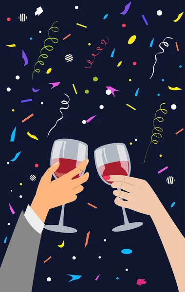 Hands Holding Glasses Red Wine Vector Illustration — Stock Vector