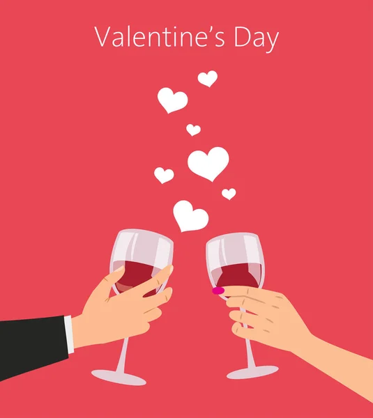 Man Vrouw Met Rode Wijnglazen Aftelkalender Voor Valentijnsdag Concept Vectorillustratie — Stockvector