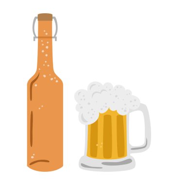 Cam ve beyaz zemin üzerine bira şişesiyle. Vektör çizim.