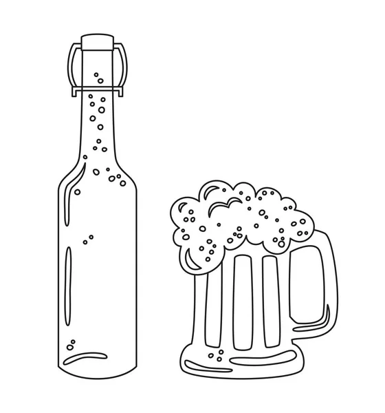 玻璃和瓶子与啤酒在白色背景 向量例证 — 图库矢量图片