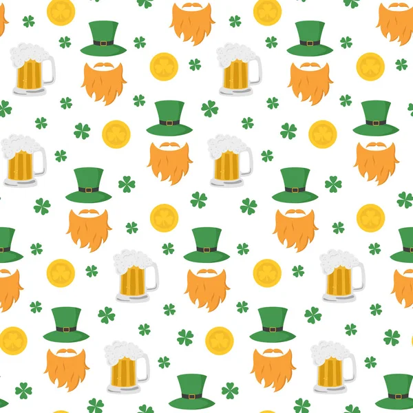 Seamless Pattern Patrick Day Icons Vector Illustration — Stock Vector