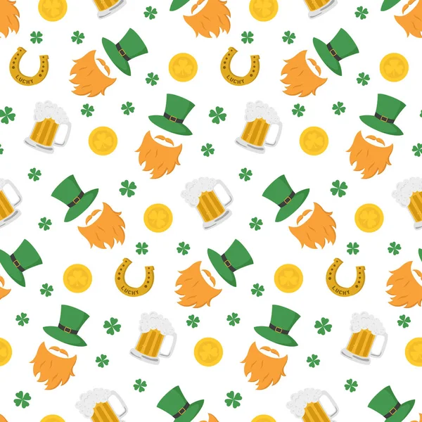 Seamless Pattern Patrick Day Icons Vector Illustration — Stock Vector