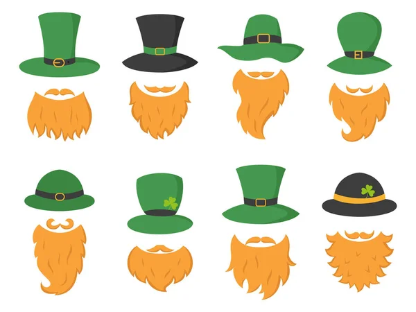 Set Different Piece Photo Booth Props Irish Leprechaun Hat Beard — Stock Vector