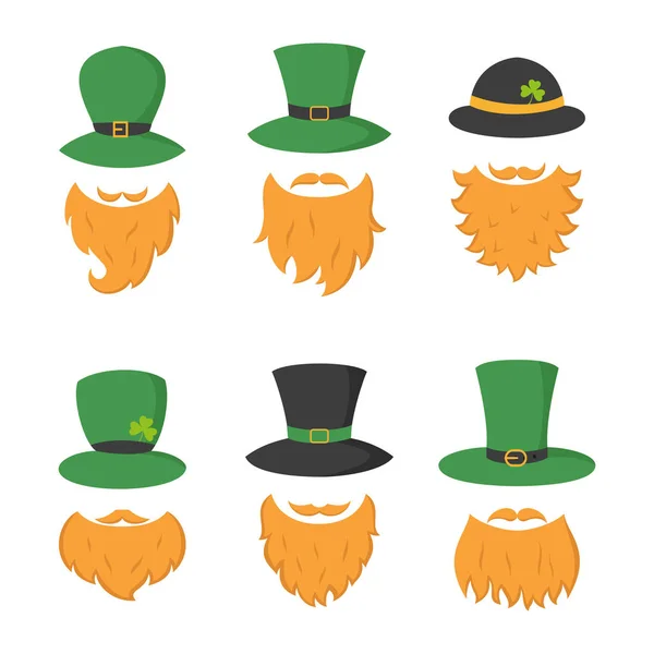 Set Different Piece Photo Booth Props Irish Leprechaun Hat Beard — Stock Vector