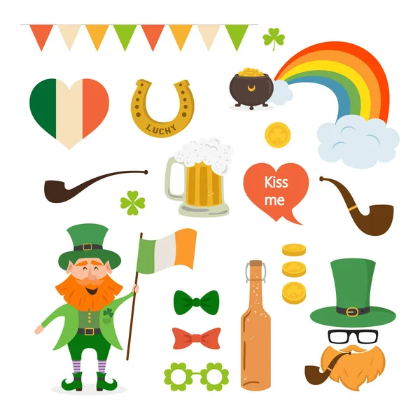 Set Different Elements Photo Booth Props Patrick Day Saint Patrick — Stock Vector