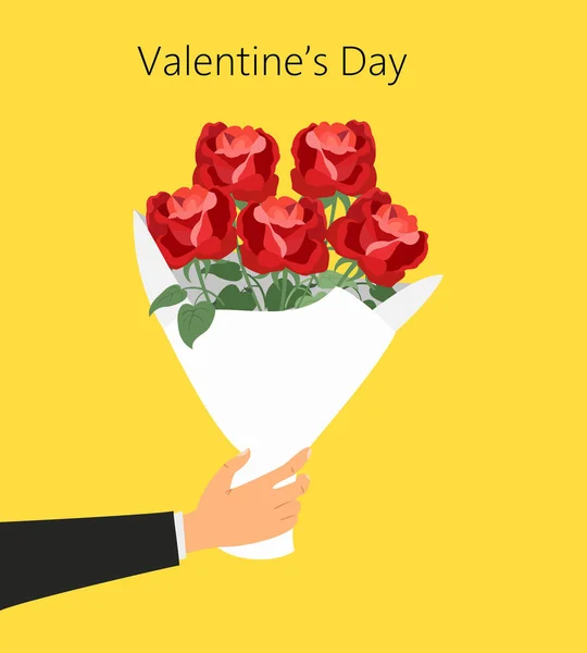 Hombre Sostiene Ramo Rosas Concepto Del Día San Valentín Ilustración — Vector de stock