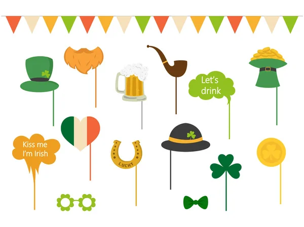 Set Different Elements Photo Booth Props Patrick Day Saint Patrick — Stock Vector