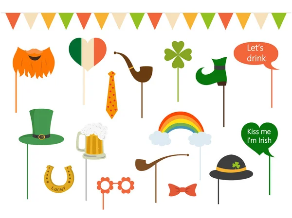 Set Different Elements Photo Booth Props Patrick Day Saint Patrick — Stock Vector