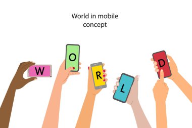 Mobil uygulama kavramı, bir telefonları holding eller. Vektör çizim.