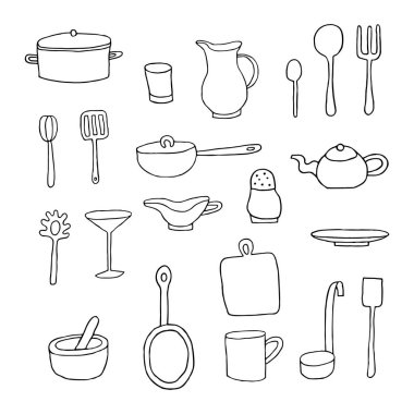 Çizgi film mutfak araçları seti. 