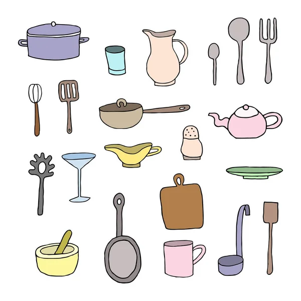 Conjunto de coloridas herramientas de cocina . — Archivo Imágenes Vectoriales