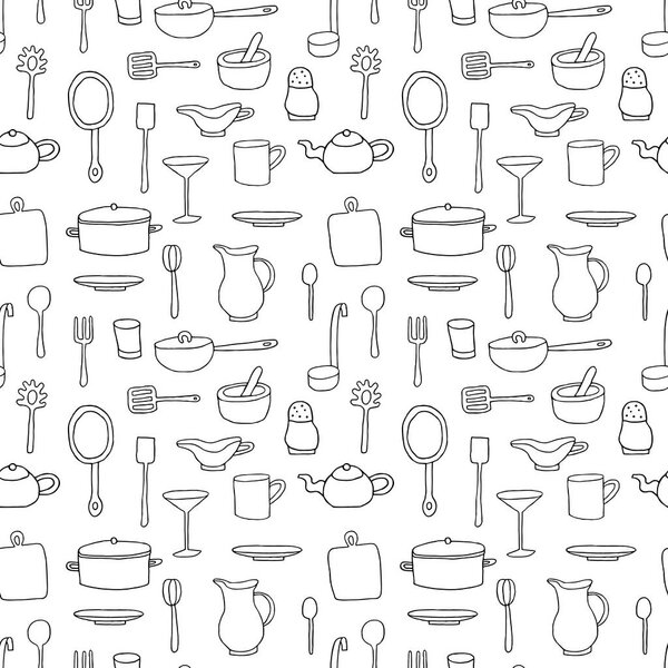 Seamless pattern with cartoon kitchen tools. 