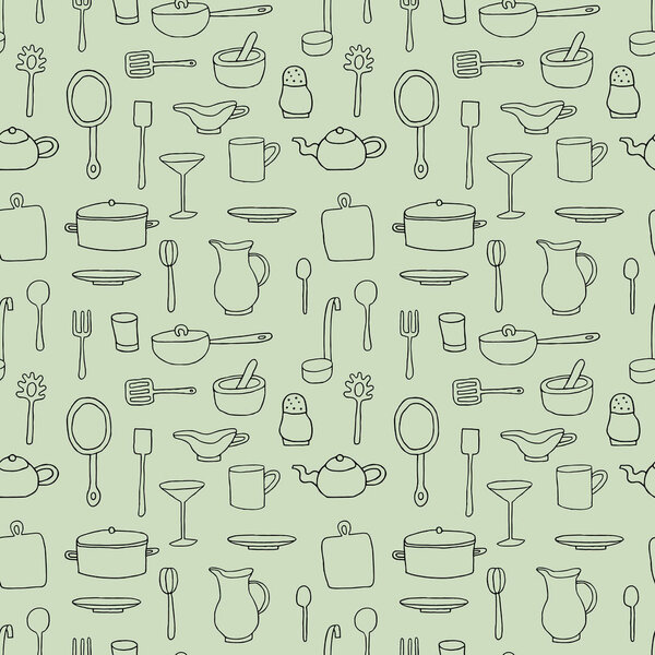 Seamless pattern with cartoon kitchen tools. 
